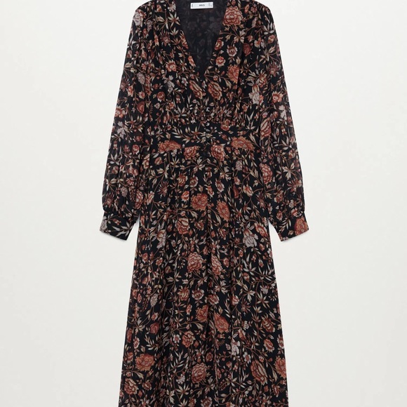 Mango Black Floral Long Sleeve Dress - Picture 1 of 5